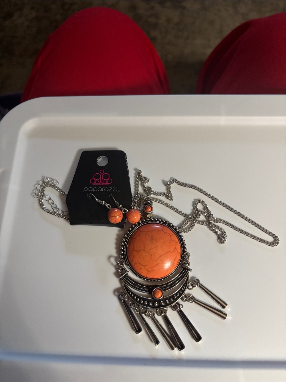 paparazzi Orange Boho Fringe Pendant Necklace